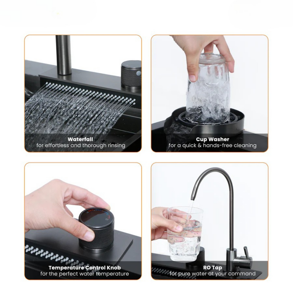 Metlux Waterfall Smart Kitchen Sink Black 30x18x9