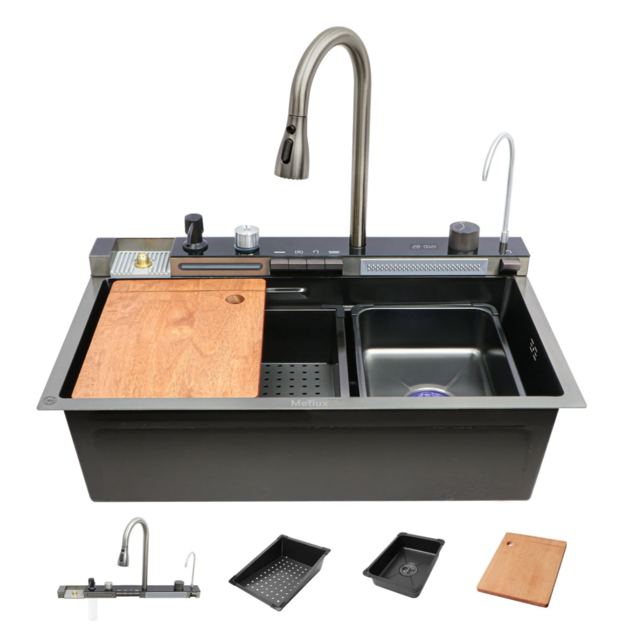 Metlux Piano Smart Kitchen Sink (30 x 18 x 9 Inches) Black