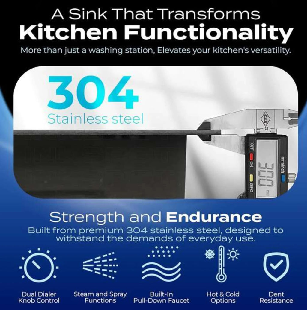 Metlux silver nano waterfall kitchen sink 30x18x9