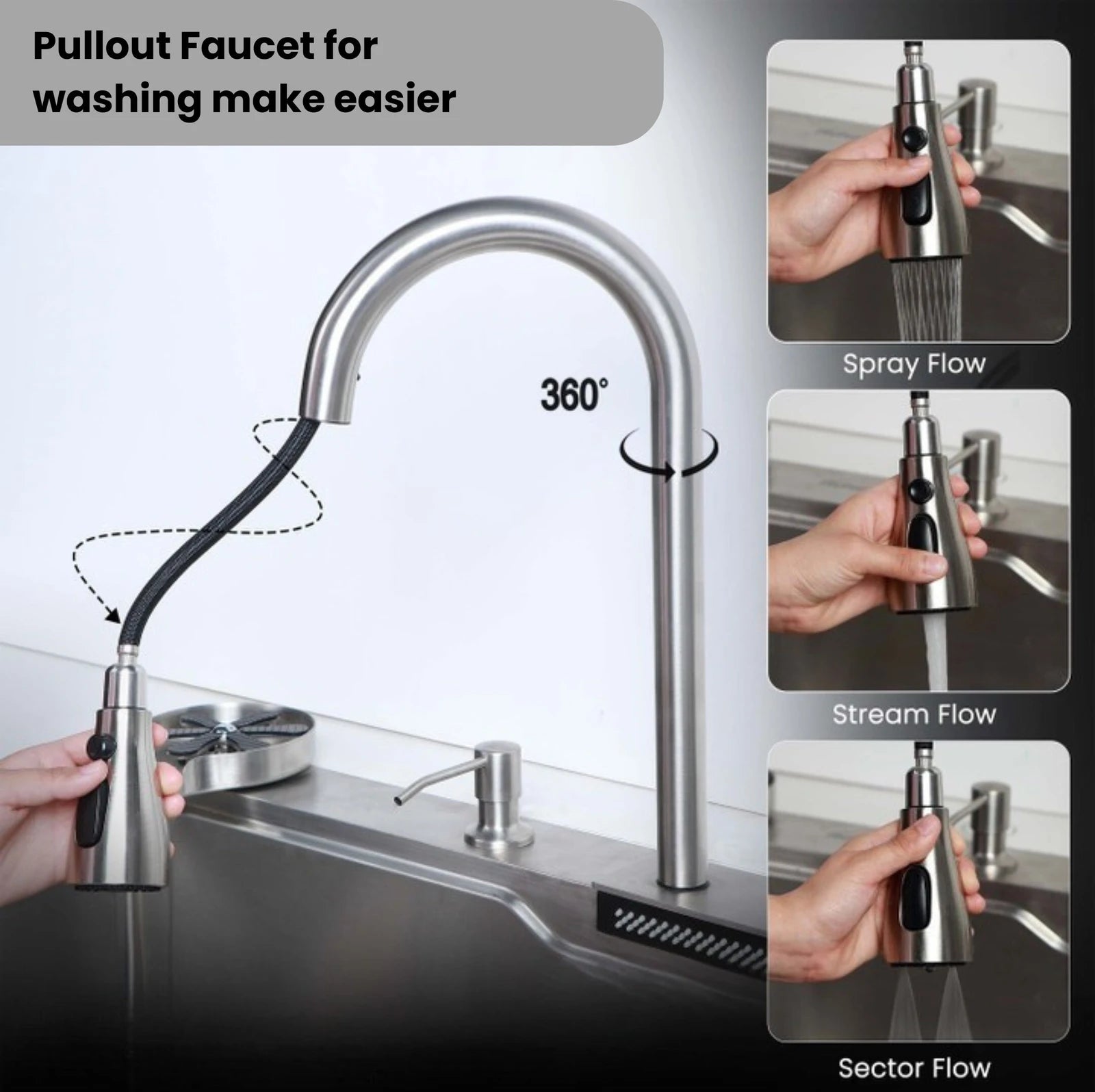 Metlux silver nano waterfall kitchen sink 30x18x9