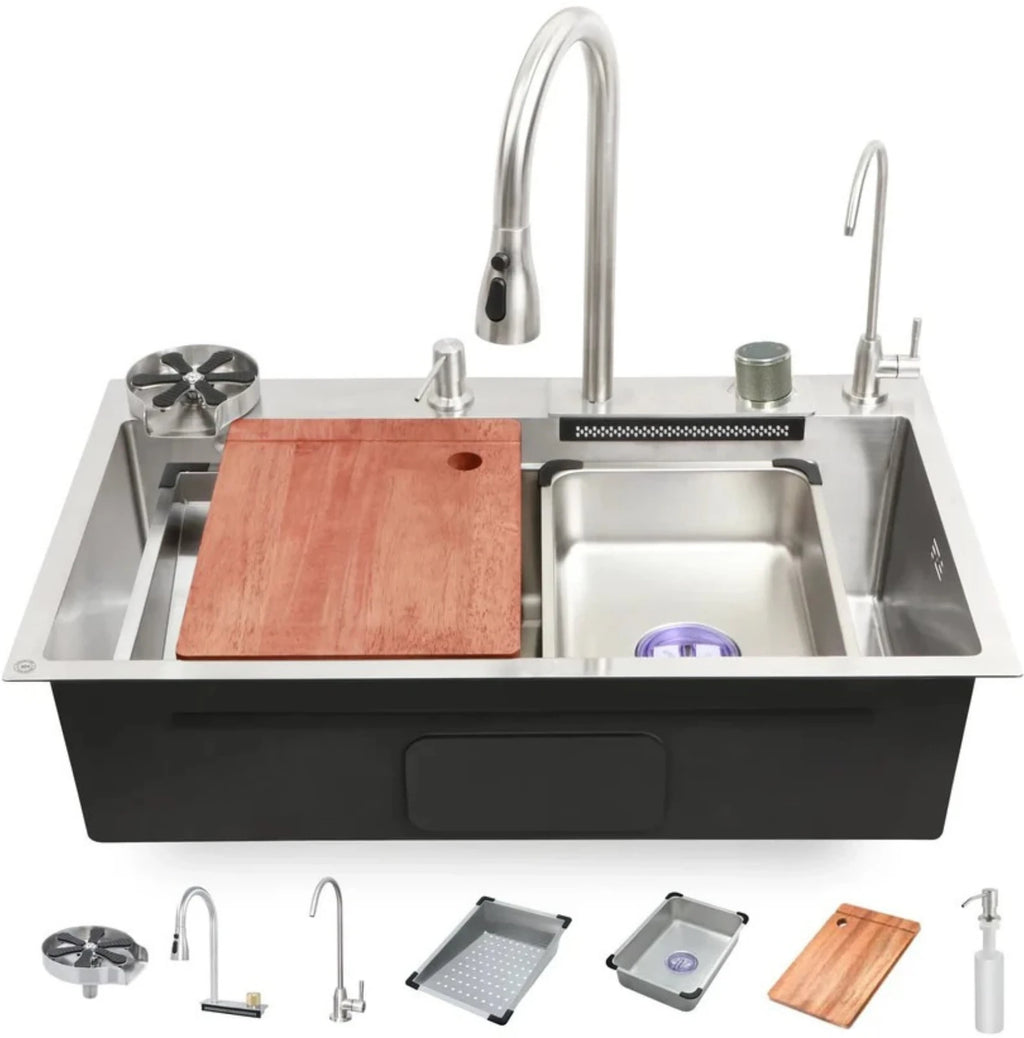 Metlux silver nano waterfall kitchen sink 30x18x9