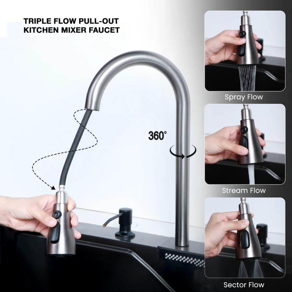 Metlux Waterfall Smart Kitchen Sink Black 30x18x9