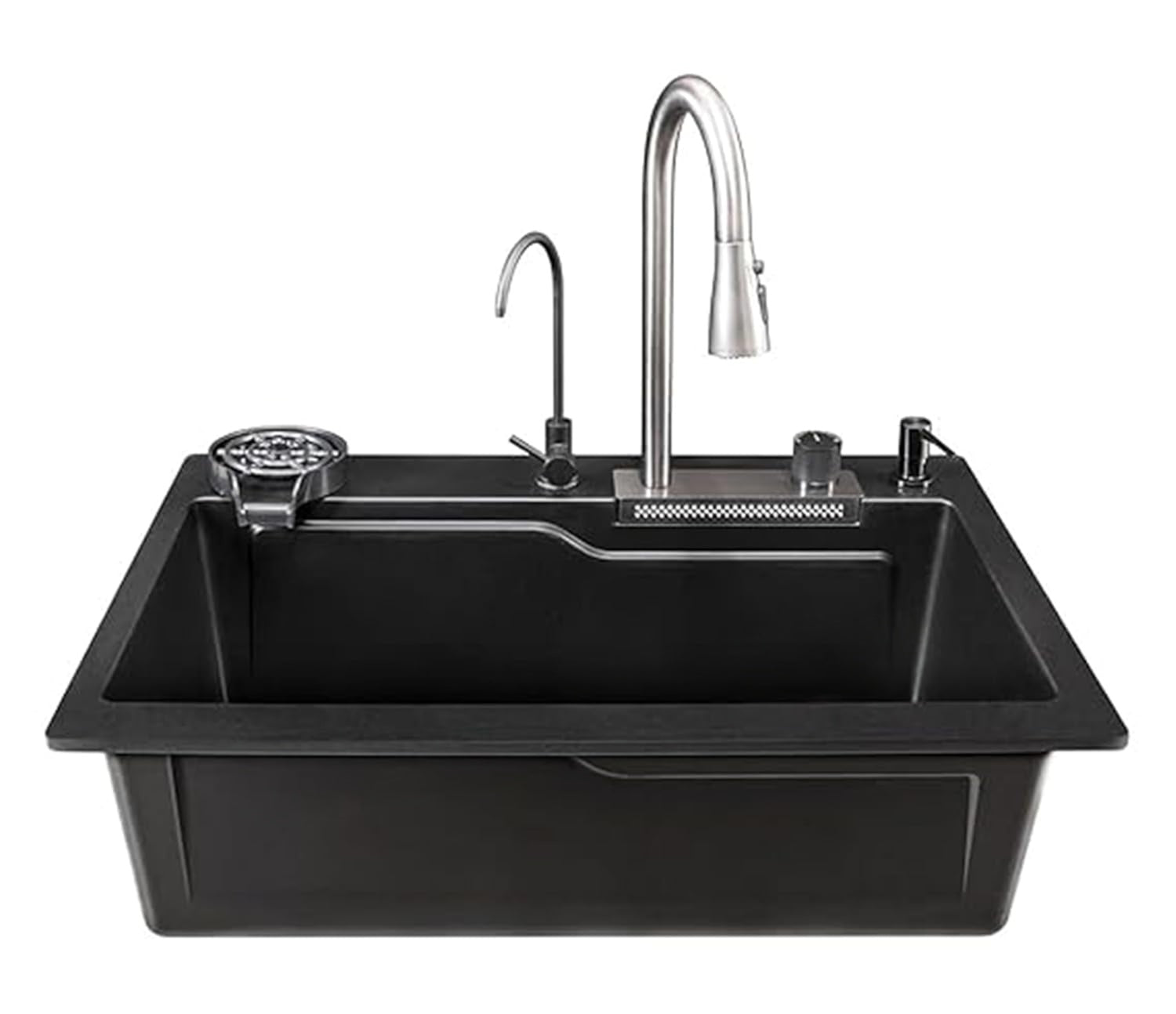 Metlux Smart Waterfall Kitchen Sink Quartz Material Black 30x20x9 Inchs