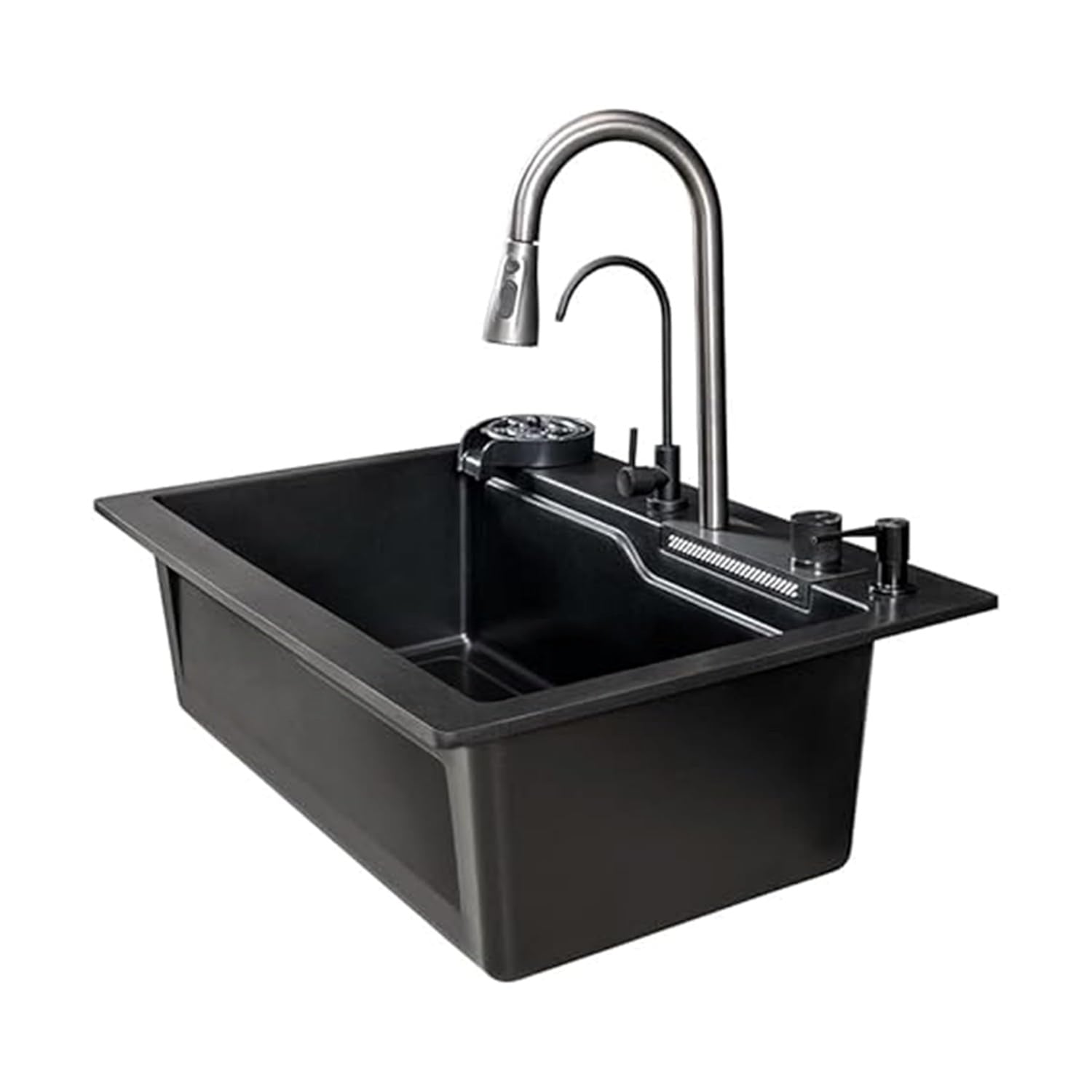 Metlux Smart Waterfall Kitchen Sink Quartz Material Black 30x20x9 Inchs